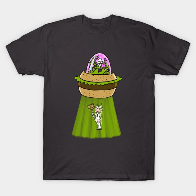 Go Vegan! Funny UFO Cow Abduction T-Shirt by Hallo Molly